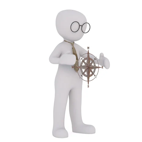 Grafik: 3-D-Männchen mit einem Kompass.