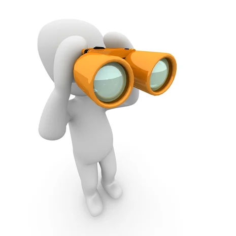 Grafik: Person schaut durch ein Fernglas.